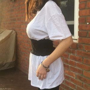 White Tee with Black Corset Detail🖤
